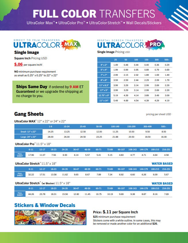 full color heat transfer pricing